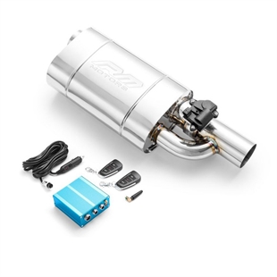 RM Motors Genomströmningsljuddämpare Med Prägling Och Elektrisk Ventil, Burklängd - 300 mm, Inloppsdiameter - 63 mm, Sida - Vänster